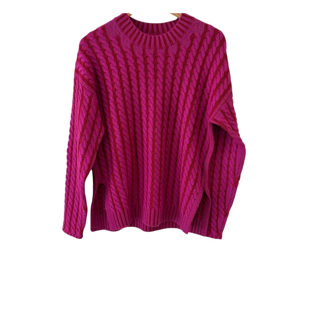 Naadam Wool Cashmere Cable Knit Sweater Womens M Pink Crew Neck Chunky Cozy